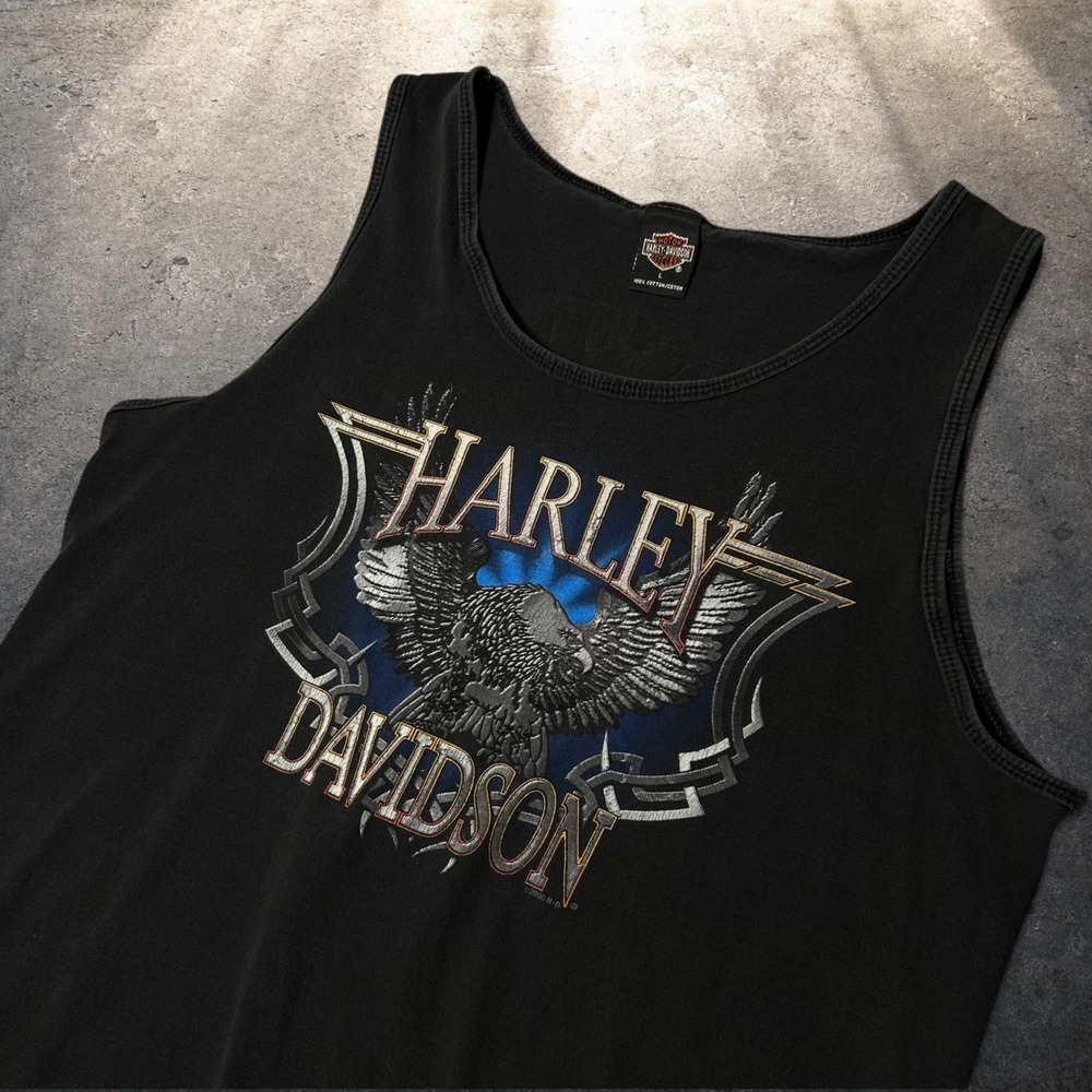 Vintage Harley Davidson Austin Texas Eagle Graphic Tank Top Black Large Skater